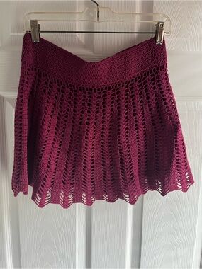 Crocheted A-Line Mini Skirt - Deep Berry